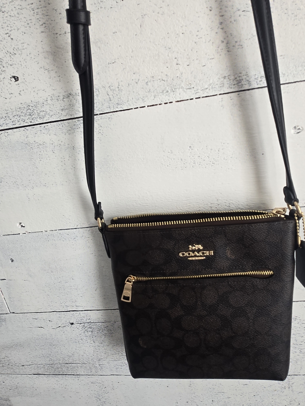 Coach Dark Brown Signature Crossbody with Gold Hardware - Picture 5 of 5